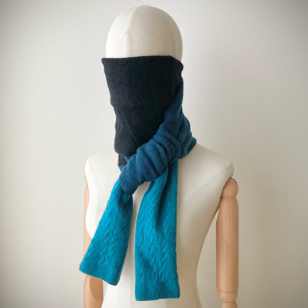 joodito origami boro 100% cashmere sweater scarf long wrap patchwork black blue